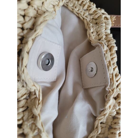 BOHO Woven Straw Large Tote Shoulder Bag Strap Handle Magnetic Snap Clasp - Picture 9 of 15